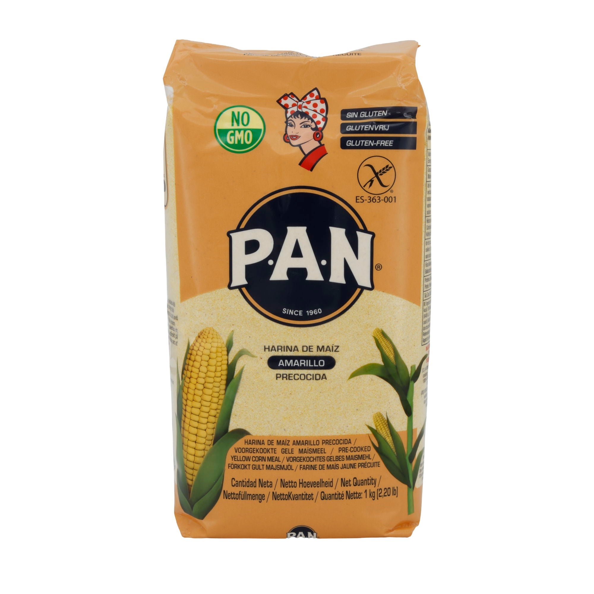 Gelbes Maismehl P.A.N. | Glutenfrei, ohne Gentechnik | Ideal für Arepas | 1 kg PAN
